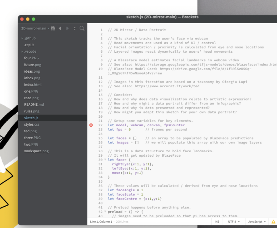 Playing around with 2D Mirror and Data Portrait with P5js and BlazeFace.