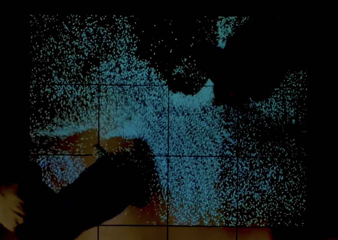 A screenshot from our final video of us walking through our final TouchDesigner and Microsoft Kinect design.